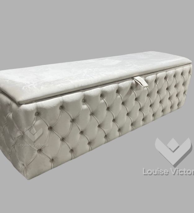 Cream Velvet Chesterfied Ottoman Storage Box