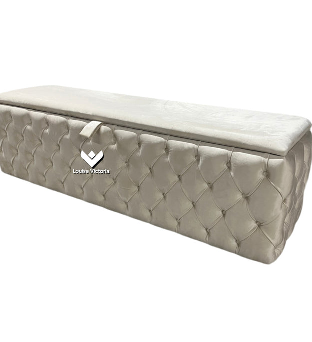 Cream Velvet Chesterfied Ottoman Storage Box