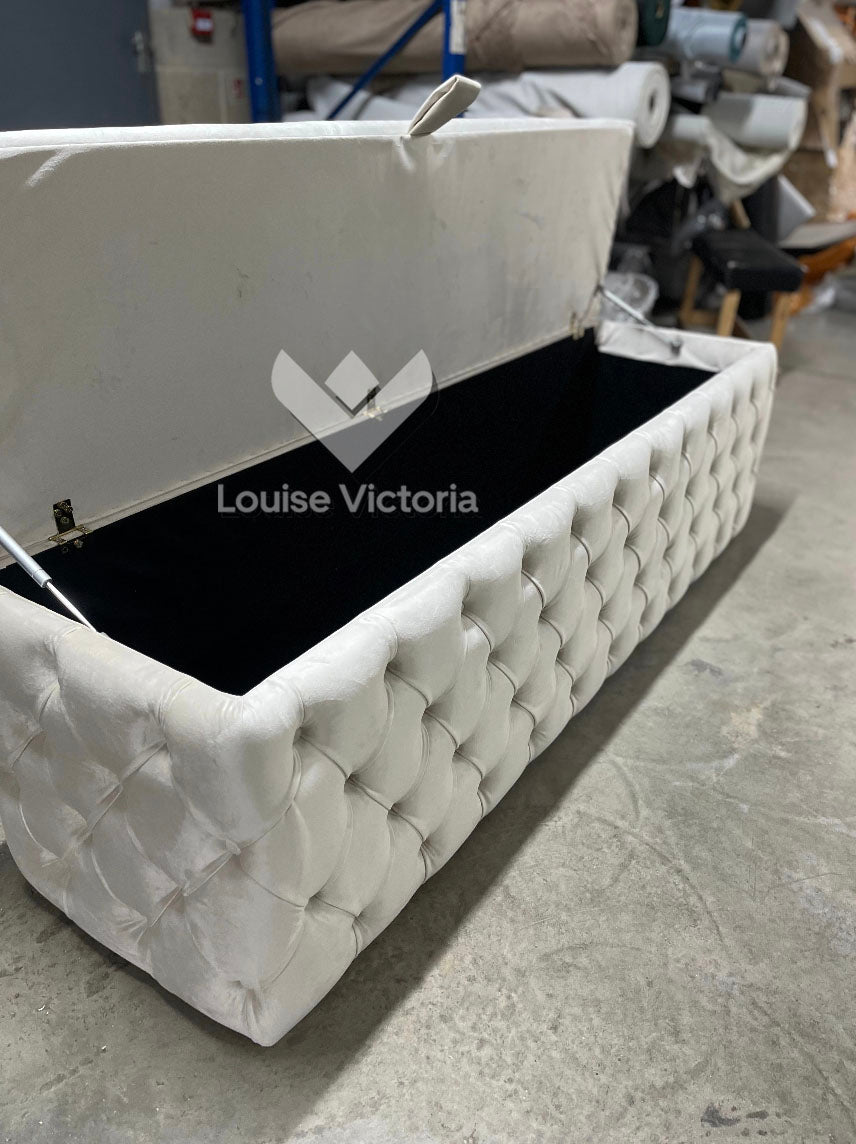 Cream Velvet Chesterfied Ottoman Storage Box