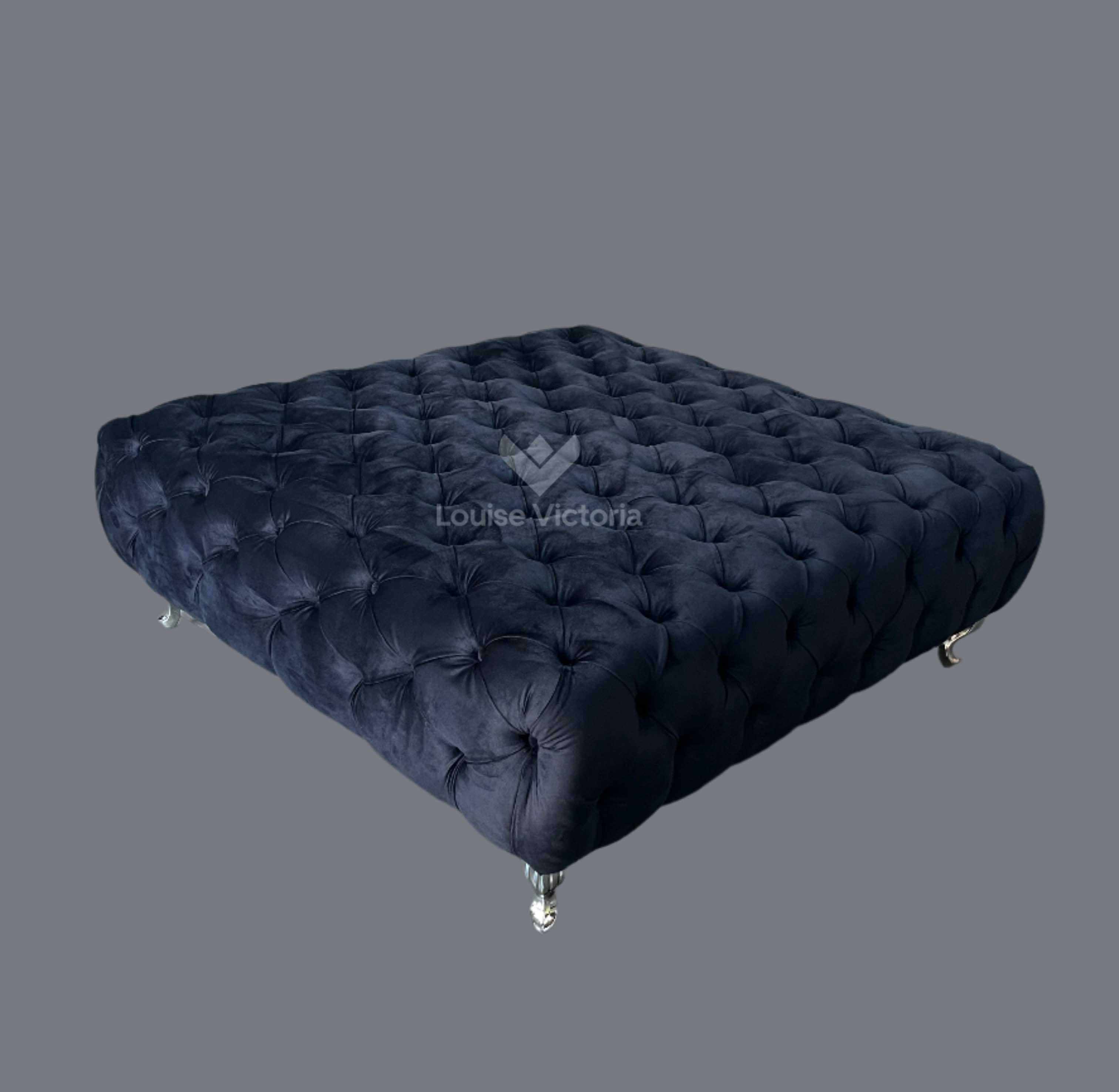 Black Velvet Chesterfield Coffee Stool